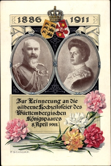 Artist PC Schnorr, Wilhelm II of Württemberg, Marie zu Waldeck and Pyrmont, silver wedding 1911