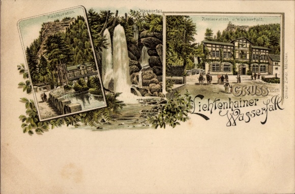 Litho Lichtenhain Sebnitz Sächsische Schweiz, Lichtenhainer Wasserfall, Restauration