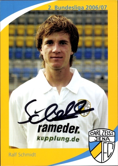 Handtekeningkaart voetballer Ralf Schmidt, FC Carl Zeiss Jena, handtekening