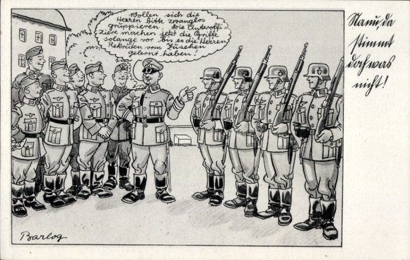 Künstler Ak Barlog, Rekruten lernen von Unteroffizieren, Wehrmacht, Humor
