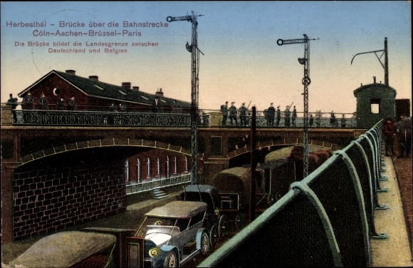 Postcard Herbesthal Lontzen Wallonia Liège, bridge over the Cologne-Aachen-Brussels-Paris railway line