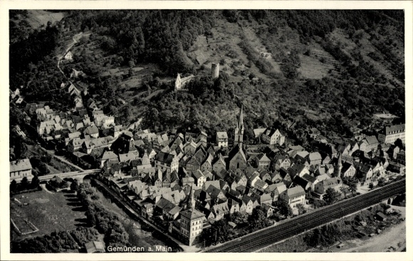 Postcard Gemünden am Main Unterfranken, aerial photograph