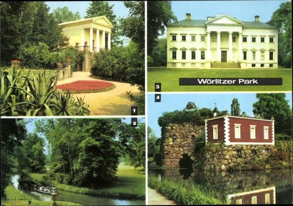 Postcard Oranienbaum Wörlitz in Anhalt, Wörlitzer Park, Floratempel, Golden Urn, Castle Museum, stone