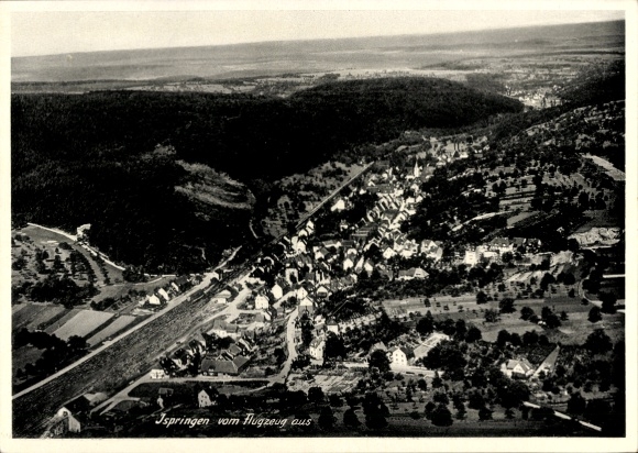 Postcard Ispringen in Baden Württemberg, aerial photograph