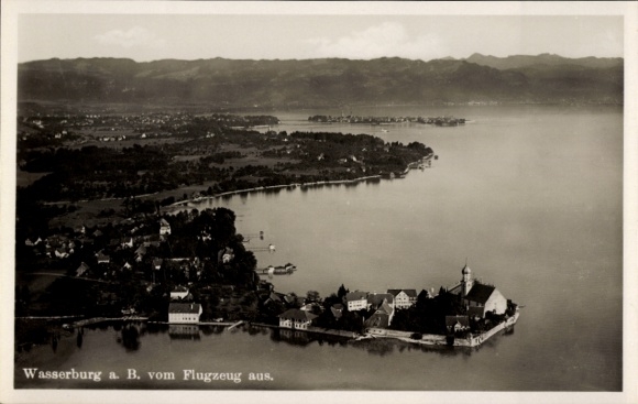 Postcard Wasserburg am Bodensee Swabia, aerial photograph