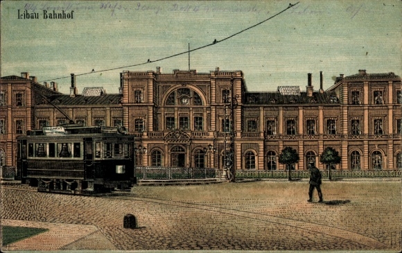Ak Liepaja Libau Letland, treinstation, tram
