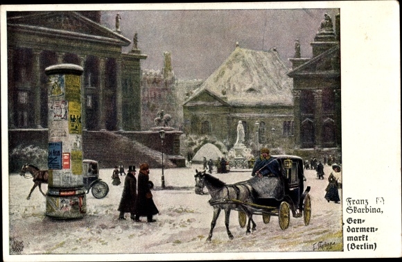 Artist PC Skarbina, Franz, Berlin Mitte, Gendarmenmarkt, carriage, winter