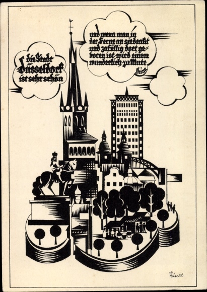 Kunstenaarskaart Düsseldorf am Rhein, Gesolei 1926, symbool van de stad