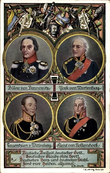 Postcard Bülow von Dennewitz, York von Wartenburg, Tauentzien von Wittenberg, Kleist von Nollendorf