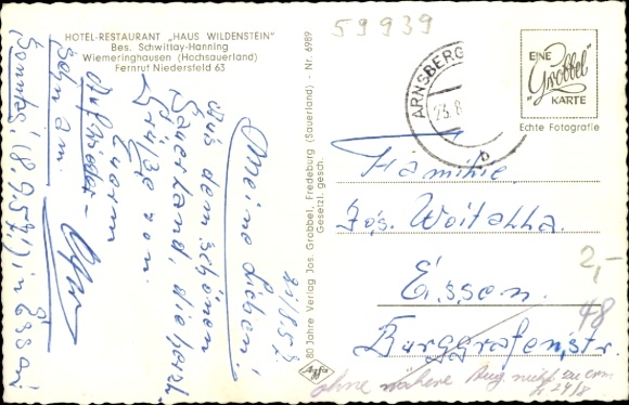 Postcard Wiemeringhausen Olsberg Sauerland, Haus Wildenstein