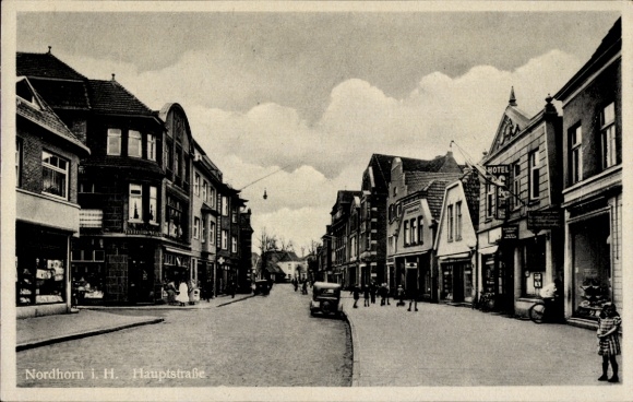 Ak Nordhorn in der Grafschaft Bentheim, Hauptstraße, Hotel, Geschäfte