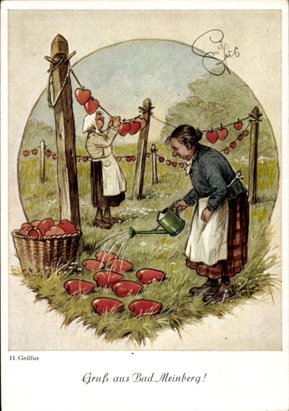 Artist Postcard Geilfus, H., Bad Meinberg, See the hearts on the leash