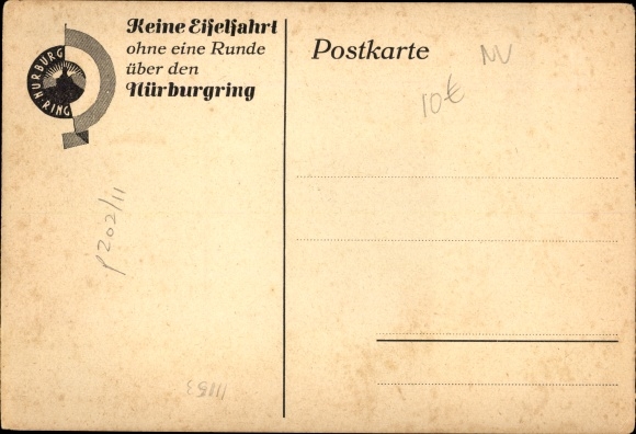 Postcard Adenau in the Eifel, Nürburgring, start of the racing car, grandstand