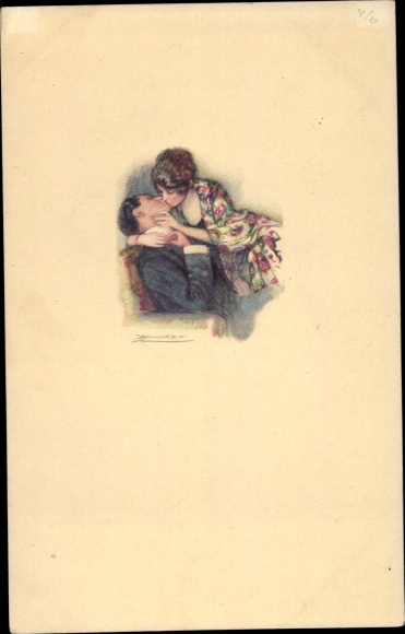 Artist Postcard Mauzan, Kissing Lovers