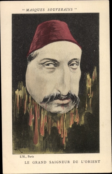 Postcard Sovereign Masks, The Great Bloodletter of the East, Sultan Abdülhamid II., Karikatur