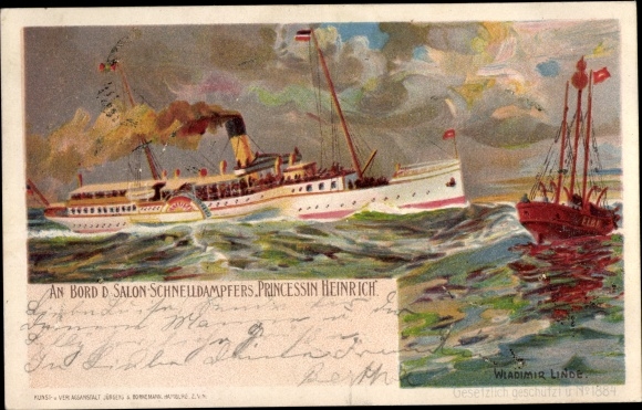 Künstler Litho Linde, Wladimir, Dampfschiff Prinzessin Heinrich, Salonschnelldampfer, HAPAG