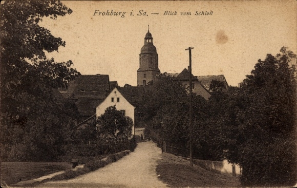 Postcard Frohburg in Saxony, Frohburg i. Sa., view from the castle, historical buildings, landscape