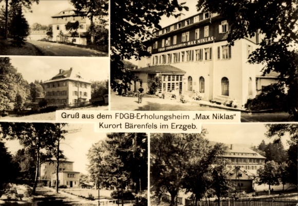 Postcard Bärenfels Altenberg in the Ore Mountains, FDGB recreation home Max Niklas, historical buildings, nature
