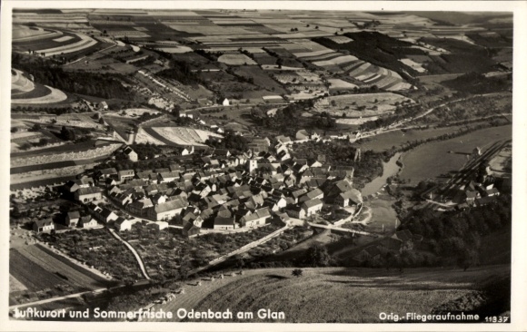 Ak Odenbach am Glan Pfalz, Luftkurort, Sommerfrische, Fliegeraufnahme, Landschaft, Odenbach
