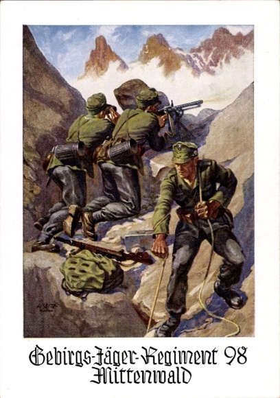 Künstler Ak Seitz, Mittenwald in Oberbayern, Gebirgsjäger Regiment 98, Wehrmacht