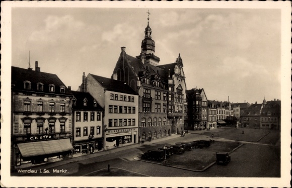 Postcard Werdau in Saxony, market square, building, CF Otto, Werdau i. Sa.