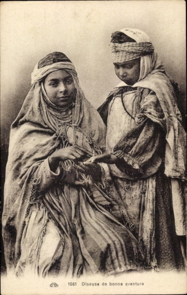 Postcard Fortune Teller, Two Young Girls, Palm Reader