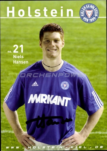 Karta autografu piłkarza Nielsa Hansena, Holstein Kiel, autograf