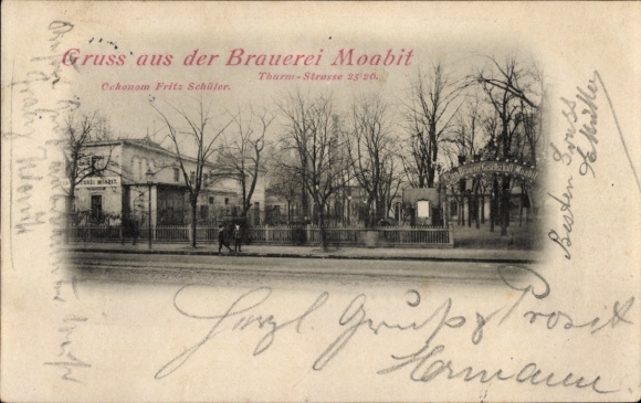 Postcard Berlin Tiergarten Moabit, Brewery Moabit, Turmstraße 25/26, bar economist Fritz Schüler