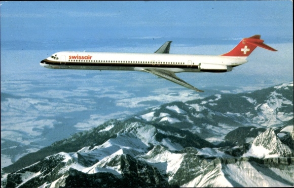 Postcard passenger aircraft McDonnel Douglas DC 9 81, Swissair