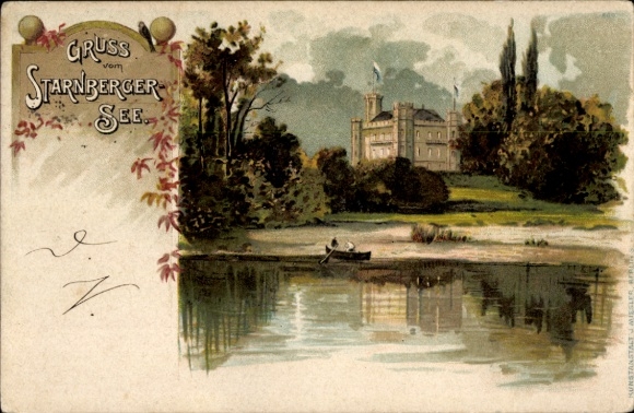 Chromo-Litho Berg am Starnberger See Upper Bavaria, Berg Castle