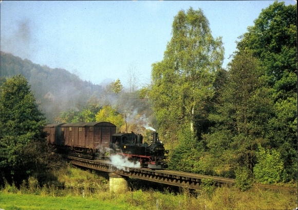 Postcard Streckewalde Großrückerswalde in the Ore Mountains, narrow-gauge railway in Wolkenstein Jöhstadt, locomotive 99 1585 1