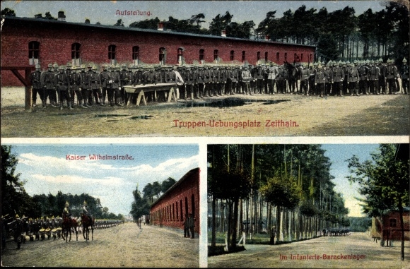 Postcard Zeithain Sachsen, military training area, installation, Kaiser Wilhelm Str., infantry barrack camp