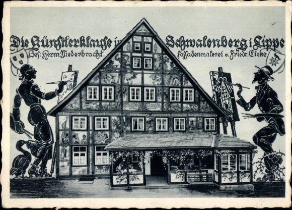 Ansichtkaart Schwalenberg in Lippe, kunstenaarsretraite, wapenschild