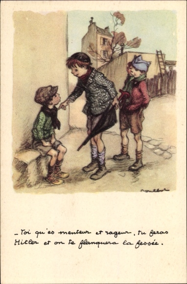 Artist PC Poulbot, children, boy with a black umbrella, Ligue national contre le taudis