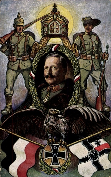 Artist Postcard Kaiser Wilhelm II., Colonial War Thanks, Soldiers, Flags, Eagle