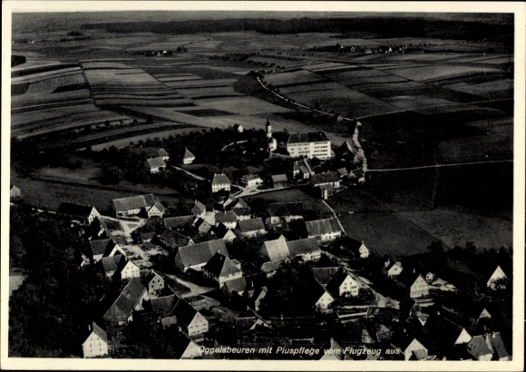 Postcard Oggelsbeuren Attenweiler Baden Württemberg, aerial view of rural surroundings, houses, field