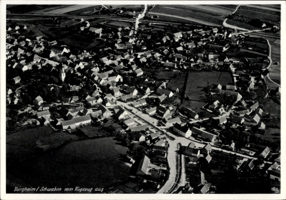 Postcard Burgheim an der Donau, aerial view of Swabia, numerous houses, landscape