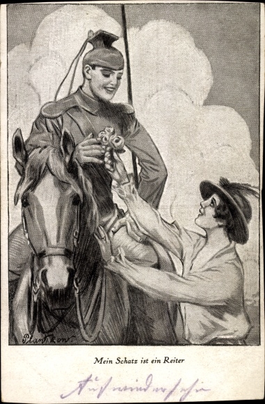 Kunstenaarskaart Plantikow, my darling is a rider, liefde voor soldaten 1e WO