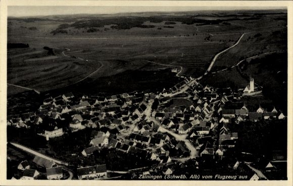 Postcard Zainingen Römerstein in the Swabian Alb, aerial photograph