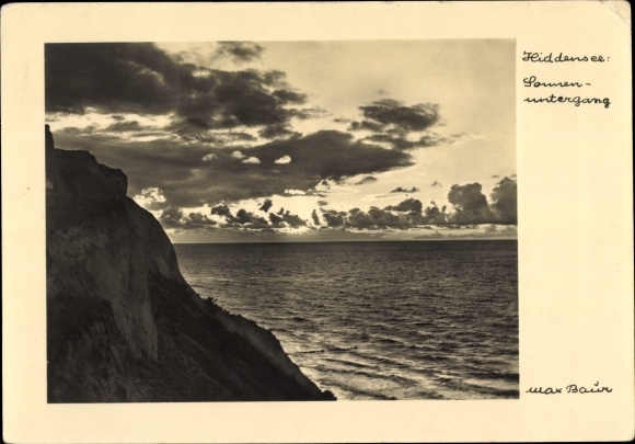 Ak Insel Hiddensee in der Ostsee, Sonnenuntergang, Max Baur