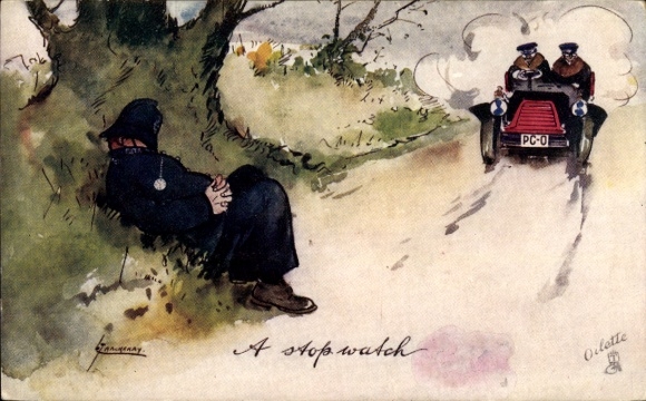 Artist Postcard Thackeray, Lance, Car, A Stopwatch, Policeman, Ways of Motors