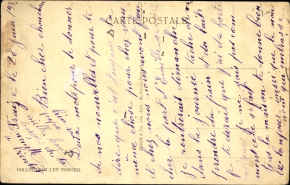 Postcard Fraize Vosges, Gare et Monument, train station from street side, war memorial