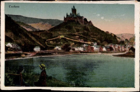 Ak Cochem an der Mosel, Blick auf  Fluss, Hügel, Burg