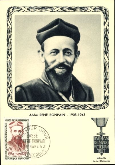 Maximum Postcard Abbé René Bonpain, resistant, Medal of the Resistance