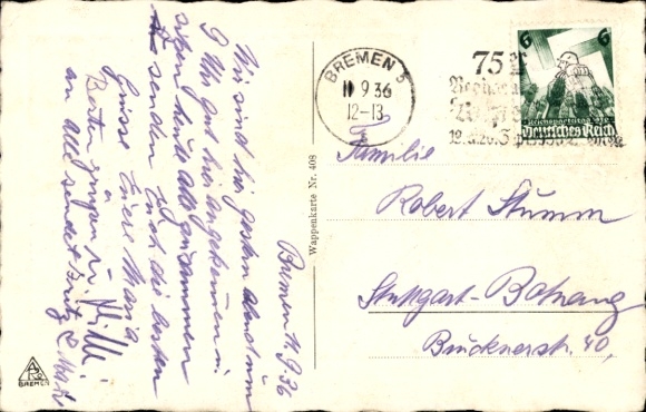 Embossed coat of arms Postcard steamship Bremen, Norddeutscher Lloyd
