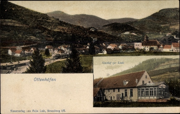 Ansichtkaart Ottenhöfen in het Zwarte Woud, overzicht, Gasthof zur Linde