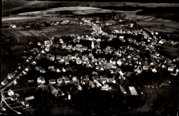 Postcard Pfalzgrafenweiler in the Black Forest Württemberg, aerial view of the town, numerous houses, rural