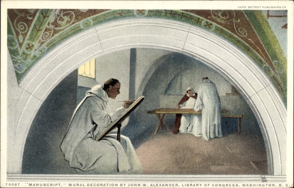 Postcard Washington DC USA, Library of Congress, Manuscript, Mural decoration by John W. Alexander