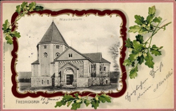 Gepreegde passepartout ansichtkaart Friedrichsruh Aumühle Nedersaksen, Bismarck Mausoleum