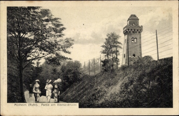 Postcard Mülheim an der Ruhr, Bismarck Tower, hikers, nature,